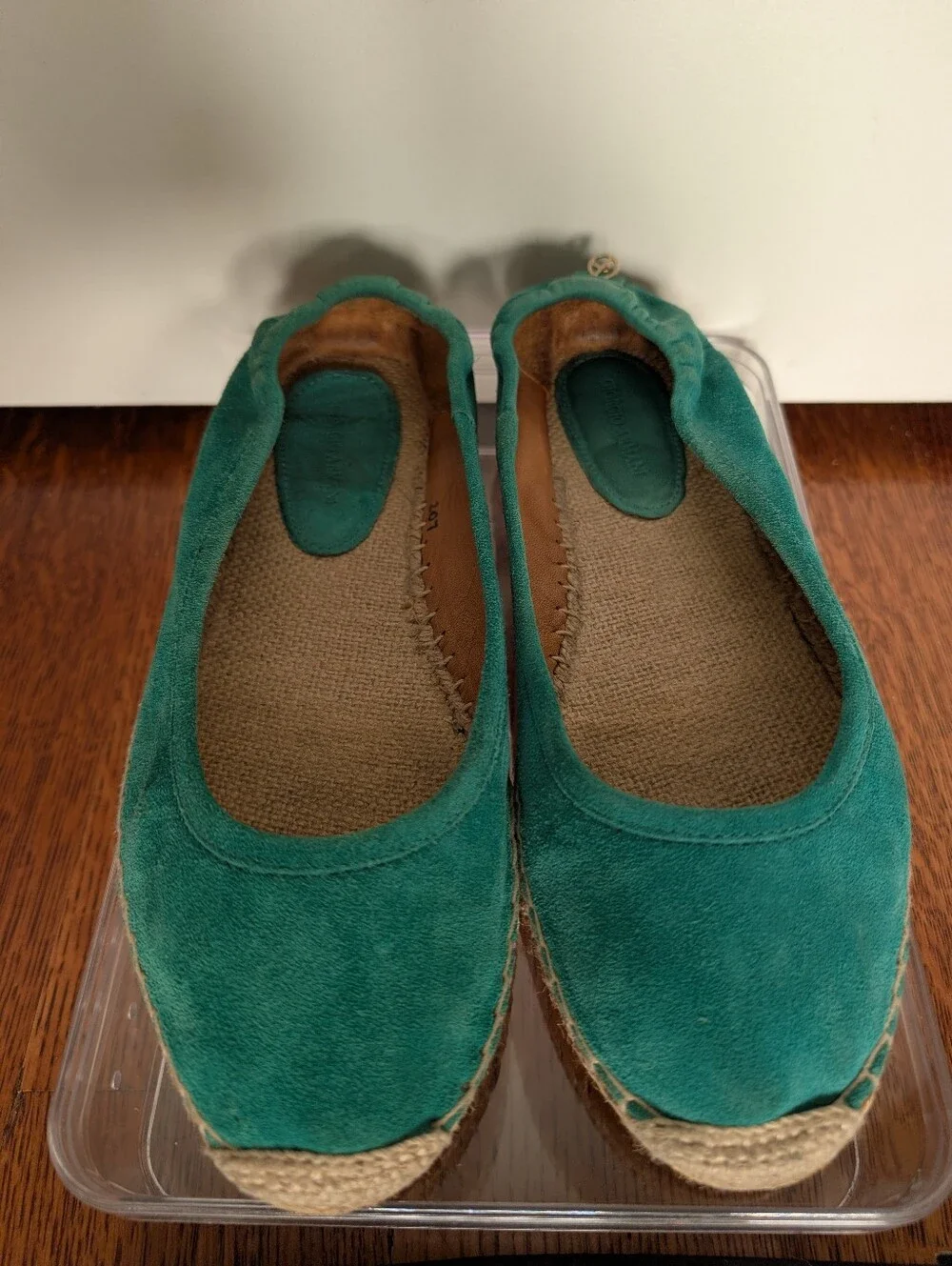 Giorgio Armani Teal Suede Espadrille Ballerina Flats Women's 39 8.5
